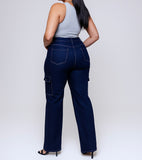 Tall Women Dark Denim Cargo Jeans