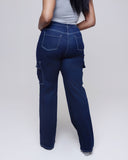 Tall Women Dark Denim Cargo Jeans
