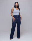 Tall Women Dark Denim Cargo Jeans
