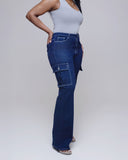 Tall Women Dark Denim Cargo Jeans