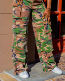 Tall Statement Camo Pants full length fit on tall model
