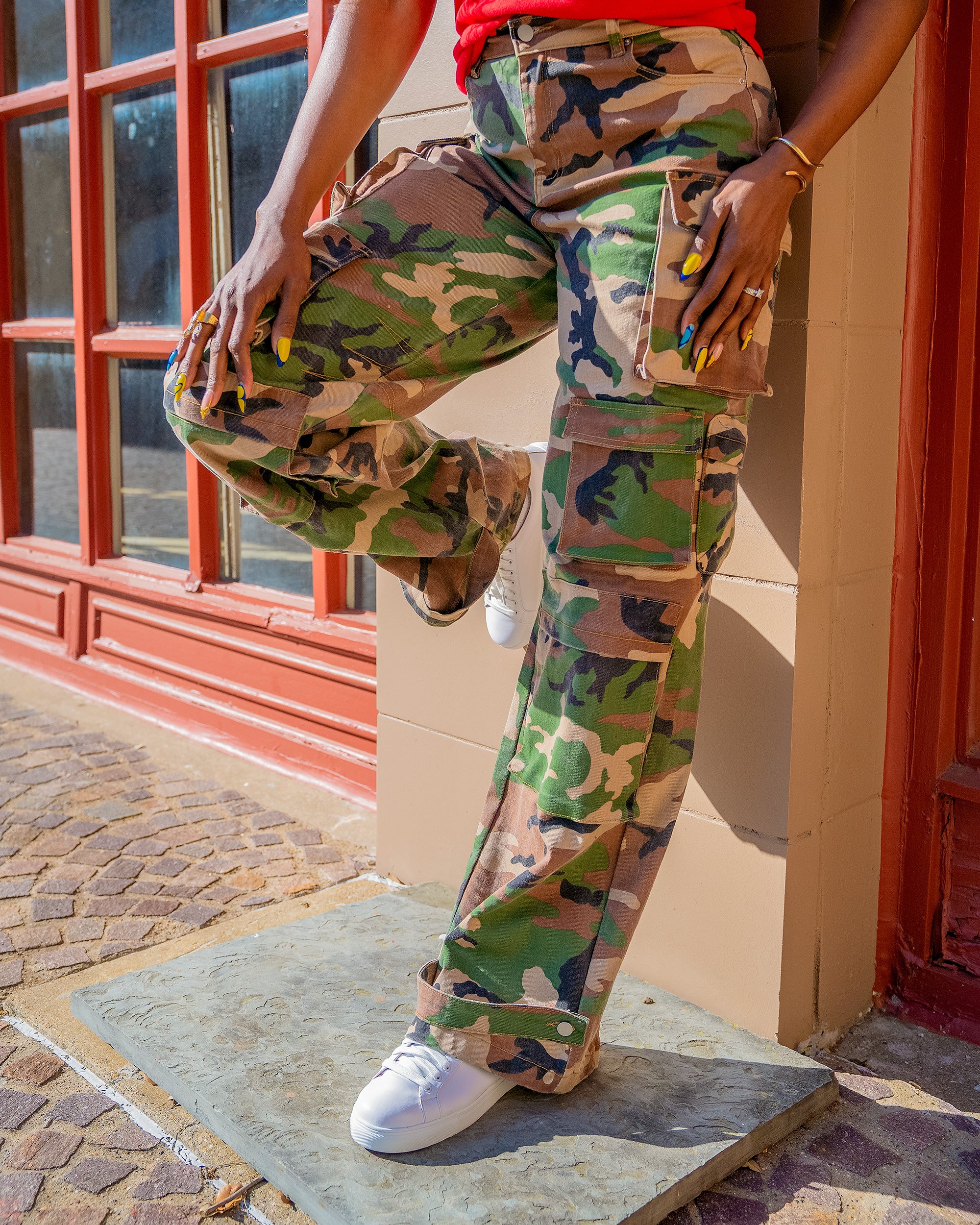 High waist camo pants for tall women full length leg fit