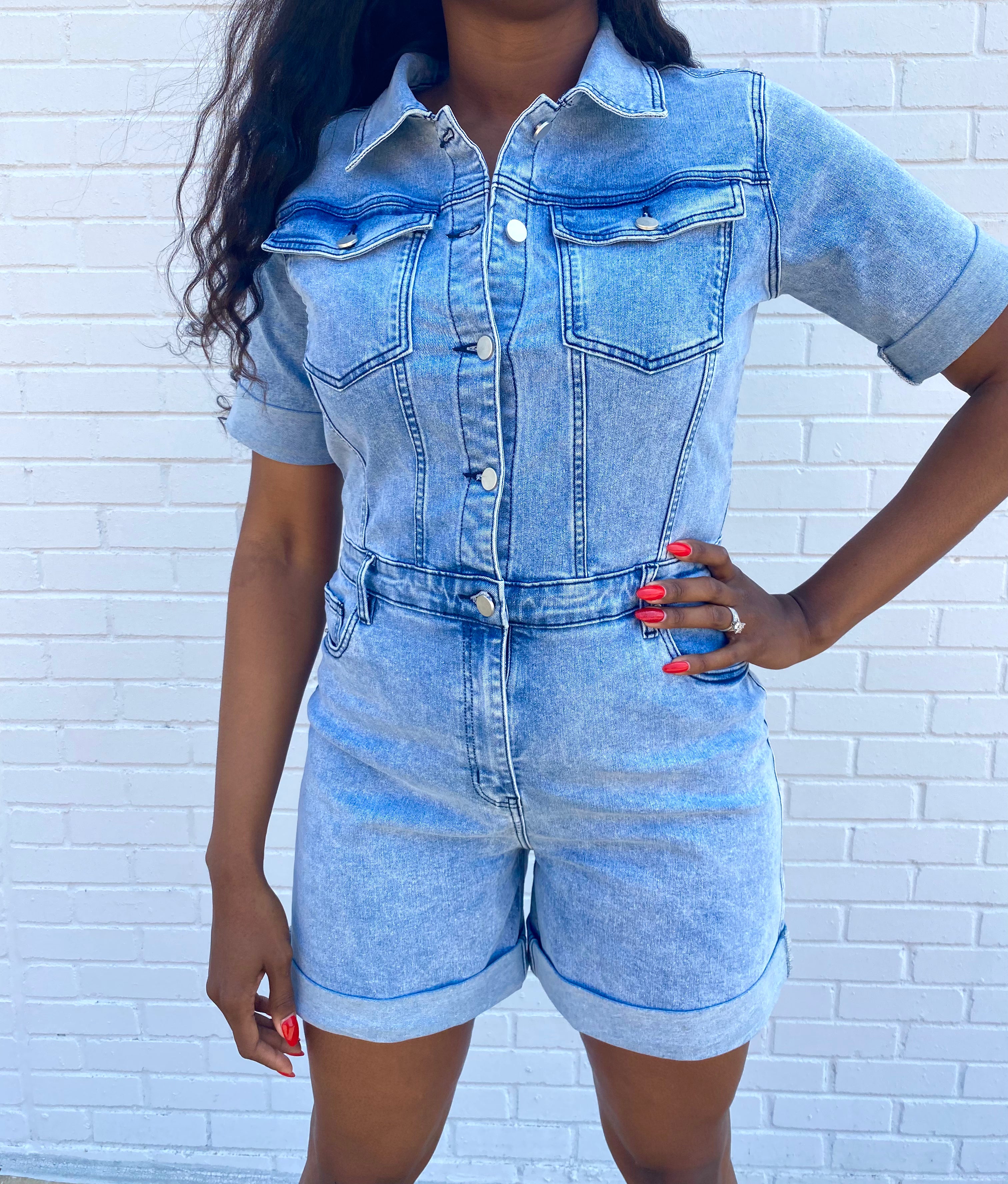 Tall Denim Romper (FINAL SALE) - alternate view