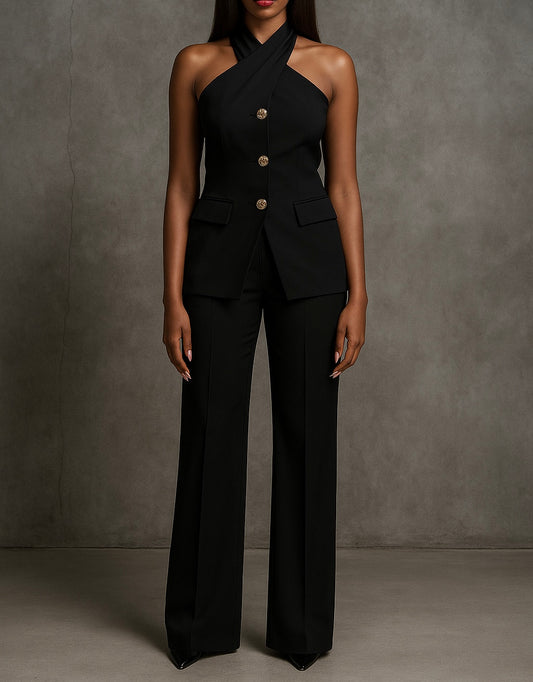 Tall Womens Black Halter Suit - Pant