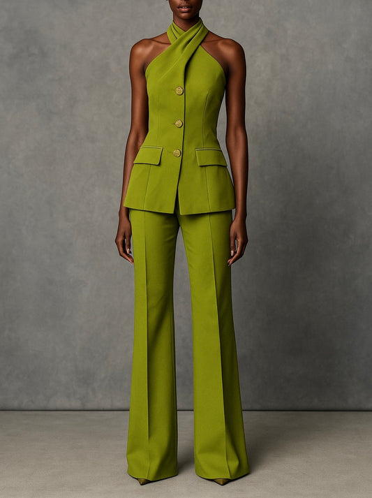 Tall Womens Green Halter Suit - Pant