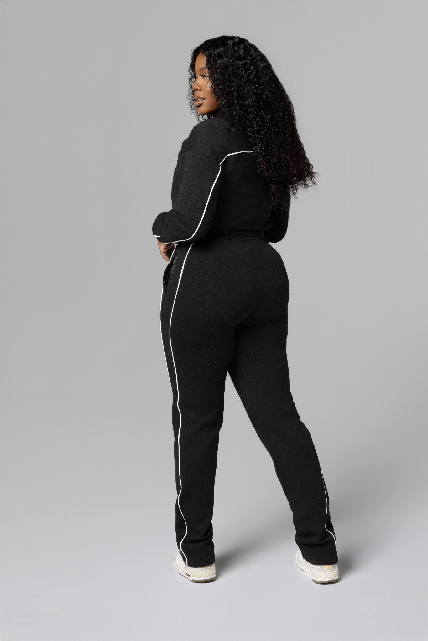 Black Essential Track Top for tall women back view