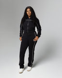 Black Essential Track Top for tall women front full length view