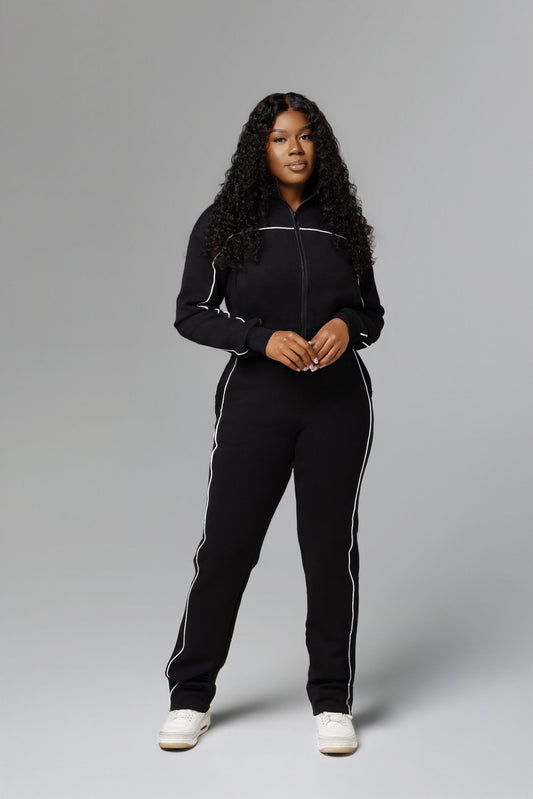 Black Essential Track Top for tall women front standing view