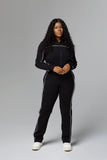 Black Essential Track Top for tall women front standing view