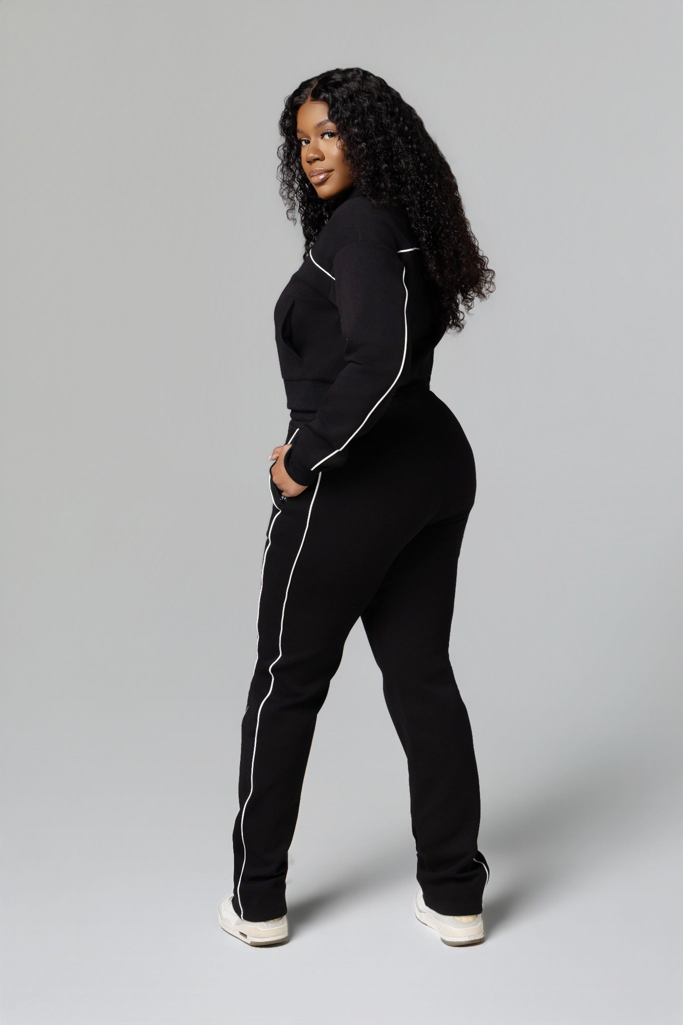 Black Essential Track Top for tall women side view