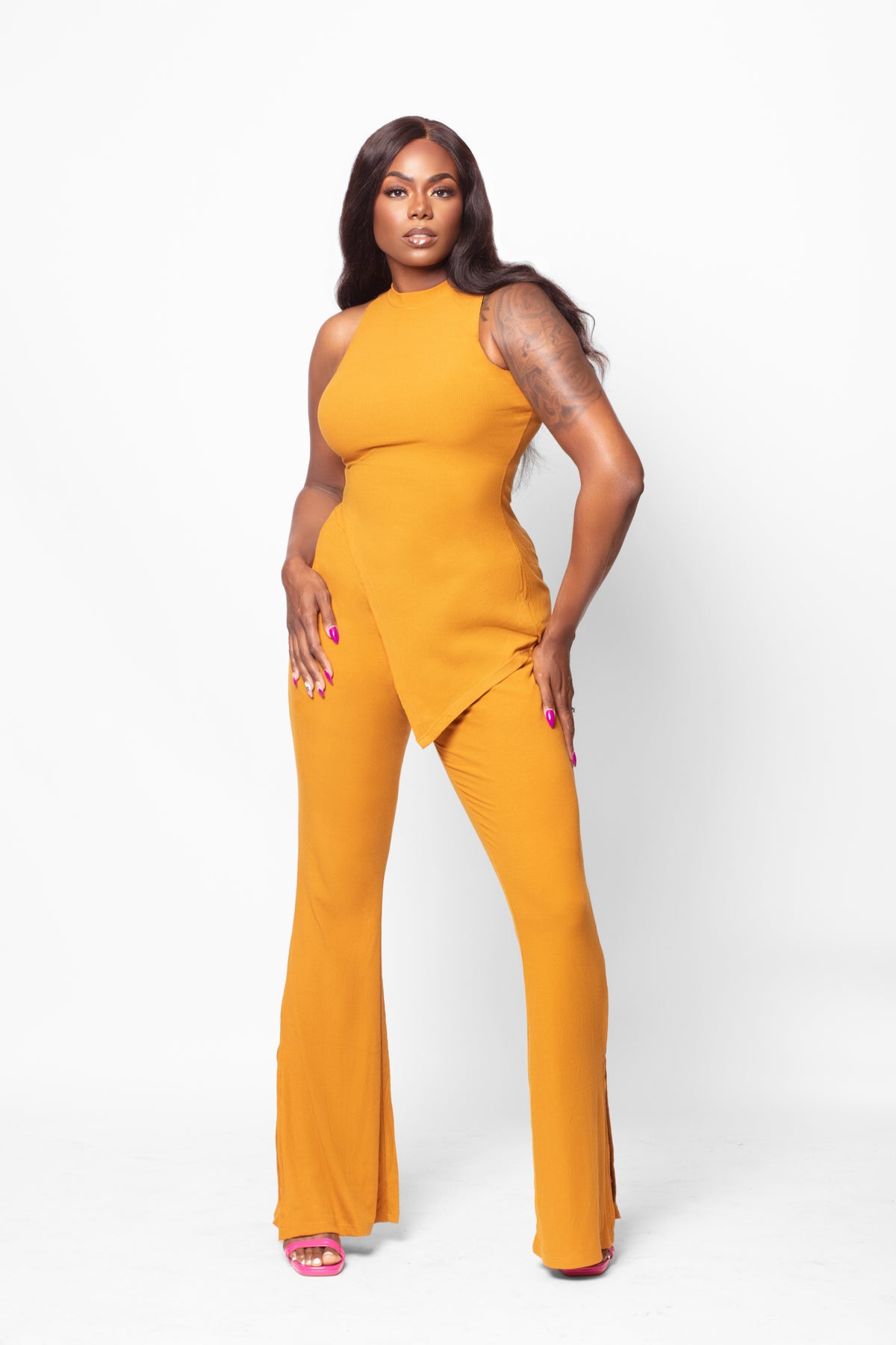 Caramel Tall Two Piece Asymmetrical Ribbed Knit Set (FINAL SALE)