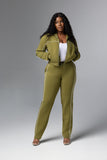 Olive Essential Track Top for tall women full length front view