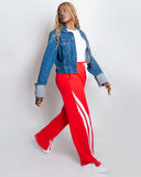 High waist red stripe sweatpants designed for tall women no alterations needed