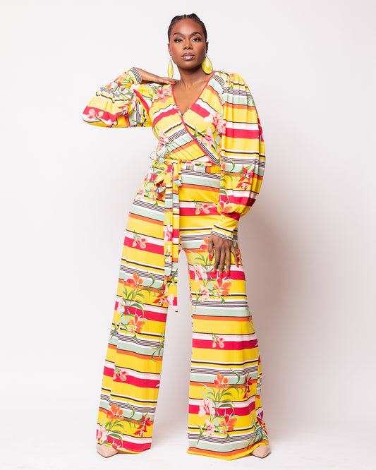 Tall Yellow Striped Printed Jumpsuit (FINAL SALE)