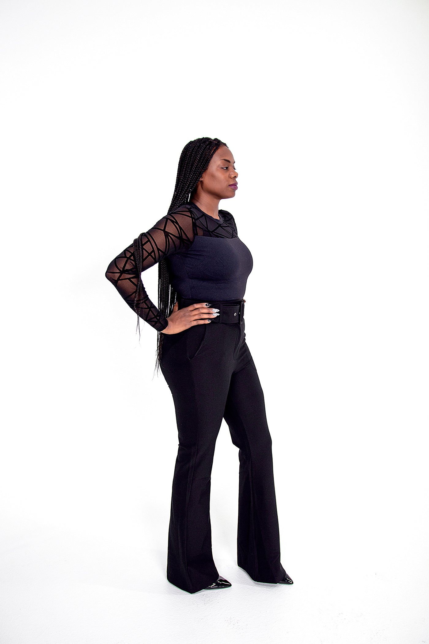 Tall Black Belted High Waisted Pants