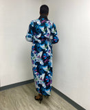 Tall Blue and White Floral African Printed Kimono Jacket
