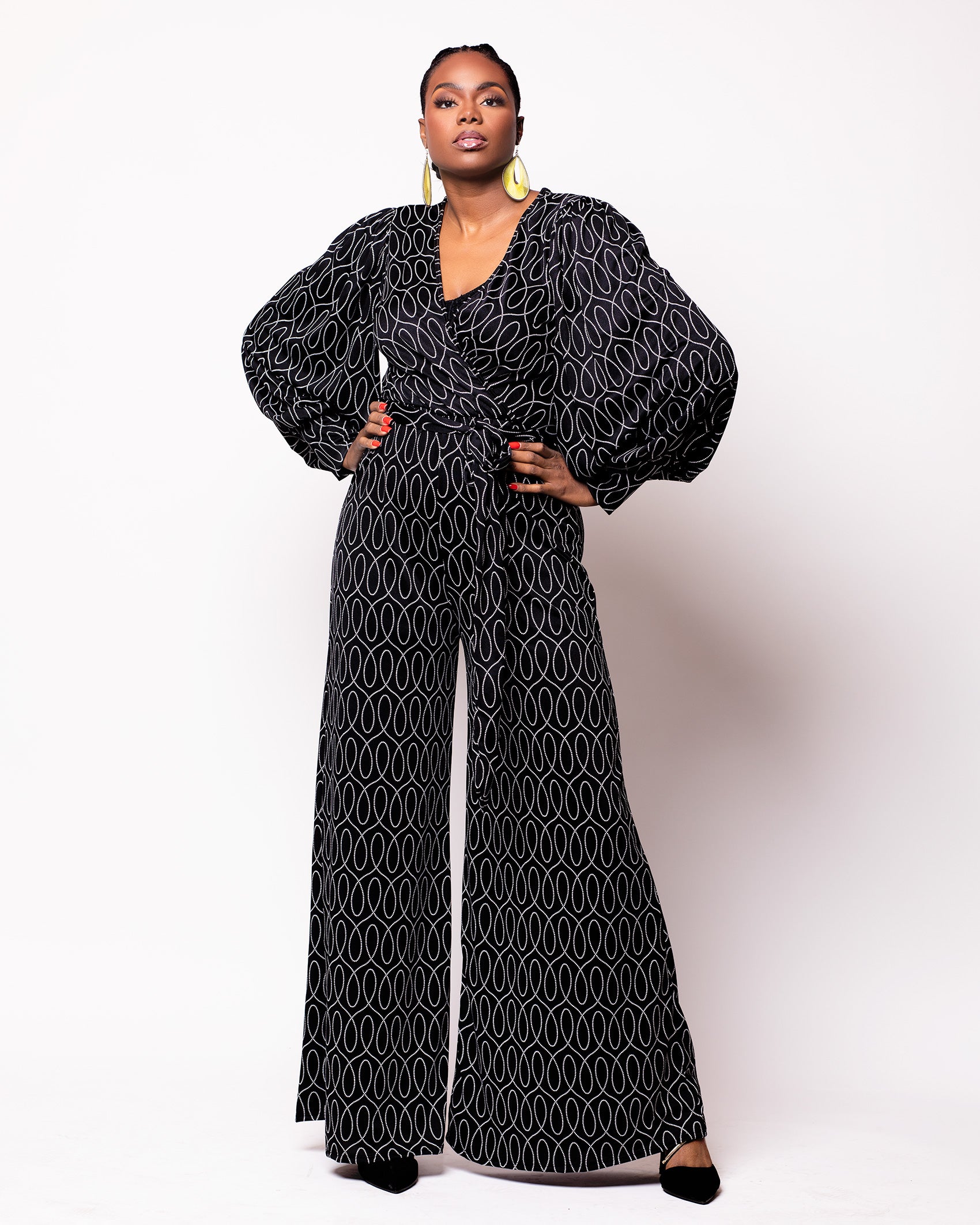Tall Black with White Swirl Printed Jumpsuit