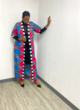 Tall Blue and Fuchsia Floral African Printed Kimono Jacket